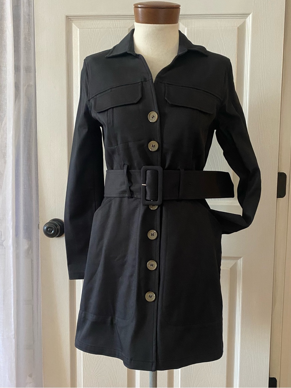 & Other Stories Black Belted Dress with Button Front Size 6 NWT